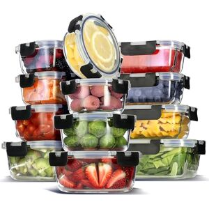 EATEX 12-Pack Glass Food Storage Containers with Lids, Airtight Glass Meal Prep Containers, Reusable Glass Food Containers with Leakproof Snap Lock Lids, Oven Microwave Freezer Safe Lunch EATEX 12-Pack Glass Food Storage Containers with Lids, Airtight Glass Meal Prep Containers, Reusable Glass Food Containers with Leakproof Snap Lock Lids, Oven Microwave Freezer Safe Lunch