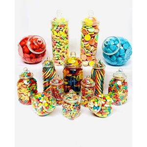 14 Retro Mixed Plastic Sweet Jars for Pick & Mix, Victorian Sweet Shop, Candy Buffet Kit, Party Pack 14 Retro Mixed Plastic Sweet Jars for Pick & Mix, Victorian Sweet Shop, Candy Buffet Kit, Party Pack
