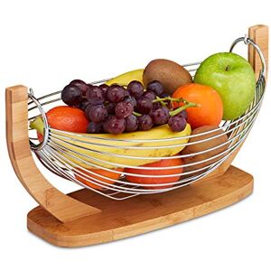 Relaxdays 10028850 Fruit Basket, Banana Hammock, Vegetable Bowl, Bamboo & Stainless Steel, HxWxD: 18.5x38x23 cm, Natural/Silver Relaxdays 10028850 Fruit Basket, Banana Hammock, Vegetable Bowl, Bamboo & Stainless Steel, HxWxD: 18.5x38x23 cm, Natural/Silver