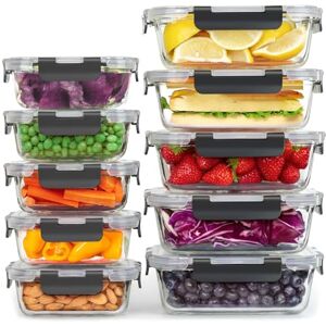 Woobroo Glass Container Food Storage with Lids, 10 Pack Meal Prep Containers Set, Airtight Lunch Containers, Leak Proof, BPA Free Glass Lunch Bento Boxes for Microwave, Oven, Freezer and Dishwasher Woobroo Glass Container Food Storage with Lids, 10 Pack Meal Prep Containers Set, Airtight Lunch Containers, Leak Proof, BPA Free Glass Lunch Bento Boxes for Microwave, Oven, Freezer and Dishwasher