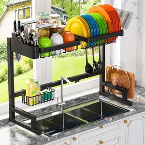 ADBIU 【Fit Sink 24.5"- 32" L 2023 Version Over Sink Dish Drying Rack (Expandable Dimension) Snap-On Design 2 Tier Large Kitchen Dish Rack Stainless Steel Counter Organization and Storage ADBIU 【Fit Sink 24.5"- 32" L 2023 Version Over Sink Dish Drying Rack (Expandable Dimension) Snap-On Design 2 Tier Large Kitchen Dish Rack Stainless Steel Counter Organization and Storage