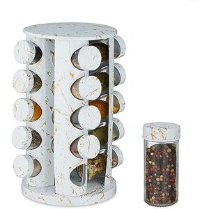 Relaxdays Spice Rack, Rotating, Carousel, with 20 Glass Jars, HxD 33.5 x 19cm, Stainless Steel, Marble Design, White, 33.5 x 19 x 19 cm Relaxdays Spice Rack, Rotating, Carousel, with 20 Glass Jars, HxD 33.5 x 19cm, Stainless Steel, Marble Design, White, 33.5 x 19 x 19 cm
