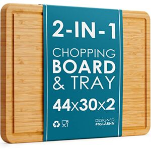 LARHN Premium Organic 2-in-1 Extra-Large Wooden Chopping Board & Serving Tray – 44x30x2cm – Multi-Purpose Bamboo Cutting Board with Juice Groove for Carving Meat, Vegetables, Cheese and Bread – by LARHN Premium Organic 2-in-1 Extra-Large Wooden Chopping Board & Serving Tray – 44x30x2cm – Multi-Purpose Bamboo Cutting Board with Juice Groove for Carving Meat, Vegetables, Cheese and Bread – by