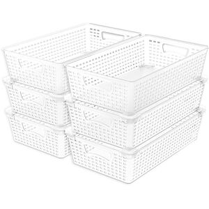 Simple Houseware Stackable Plastic Woven Basket Organizer, 6 Pack, 14.5" x 8.5" x 3.5", Clear Simple Houseware Stackable Plastic Woven Basket Organizer, 6 Pack, 14.5" x 8.5" x 3.5", Clear