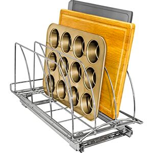 Lynk Professional ® Slide Out Cutting Board, Bakeware, and Tray Organizer Pull Out Kitchen Cabinet Organizer 10 inch wide x 21 inch deep Chrome Lynk Professional ® Slide Out Cutting Board, Bakeware, and Tray Organizer Pull Out Kitchen Cabinet Organizer 10 inch wide x 21 inch deep Chrome