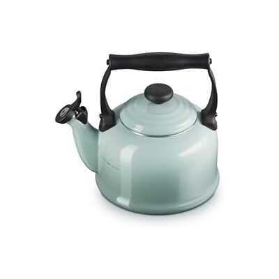 LE CREUSET Traditional Stove-Top Kettle with Whistle, Suitable for All Hob Types Including Induction, Enamelled Steel, Capacity: 2.1 L, Sea Salt LE CREUSET Traditional Stove-Top Kettle with Whistle, Suitable for All Hob Types Including Induction, Enamelled Steel, Capacity: 2.1 L, Sea Salt