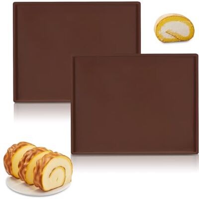 Techchii 2 PCS Swiss Roll Baking Tin, Non-Stick Silicone Baking Tray Silicone Mat for Baking, Cooking, Cake, Bread, Cookies (Brown) Techchii 2 PCS Swiss Roll Baking Tin, Non-Stick Silicone Baking Tray Silicone Mat for Baking, Cooking, Cake, Bread, Cookies (Brown)