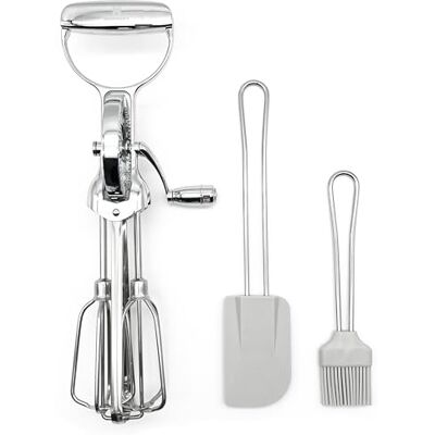 Hommony Stainless Steel 12" Rotary Egg Beater Set with Silicone Pastry Brush and Spatula Hommony Stainless Steel 12" Rotary Egg Beater Set with Silicone Pastry Brush and Spatula