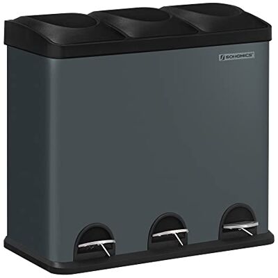 SONGMICS 54L Recycling Bin, Rubbish Bin, Steel Pedal Bin with 3 Sections, Inner Buckets, 6 Sorting Labels, for Easy Waste Separation, Grey and Black LTB54G 60,4 x 30 x 56,3 cm (L x B x H) SONGMICS 54L Recycling Bin, Rubbish Bin, Steel Pedal Bin with 3 Sections, Inner Buckets, 6 Sorting Labels, for Easy Waste Separation, Grey and Black LTB54G 60,4 x 30 x 56,3 cm (L x B x H)