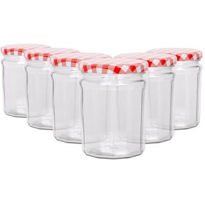 Argon Tableware Glass Jam Jars with Airtight Red Gingham Lids 380ml Pack of 6 Empty Screw Top Kitchen Storage Jar for Food, Honey, Spice, Pickling, Preserving, Candle Making Argon Tableware Glass Jam Jars with Airtight Red Gingham Lids 380ml Pack of 6 Empty Screw Top Kitchen Storage Jar for Food, Honey, Spice, Pickling, Preserving, Candle Making