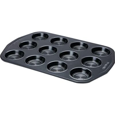 Circulon Ultimum Shallow Muffin Trays for Baking 12 Cup Non Stick Bun Tins, Freezer and Dishwasher Safe Carbon Steel Bakeware, Black Circulon Ultimum Shallow Muffin Trays for Baking 12 Cup Non Stick Bun Tins, Freezer and Dishwasher Safe Carbon Steel Bakeware, Black