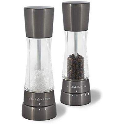 Cole & Mason Derwent Gunmetal Salt and Pepper Mill Set Adjustable Grind Cole & Mason Derwent Gunmetal Salt and Pepper Mill Set Adjustable Grind
