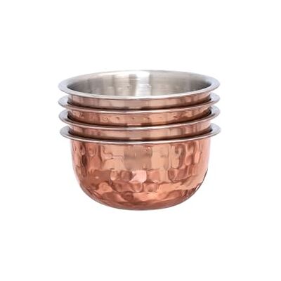 Buckingham Mixing Serving Bowl Pudding Basin with Copper Coating Hammered Finish (Pack of 4), 10 cm Stainless Steel Buckingham Mixing Serving Bowl Pudding Basin with Copper Coating Hammered Finish (Pack of 4), 10 cm Stainless Steel