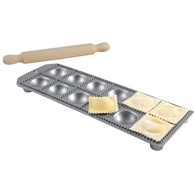 Eppicotispai 12-Hole Aluminum Round Ravioli Maker with Rolling Pin Eppicotispai 12-Hole Aluminum Round Ravioli Maker with Rolling Pin