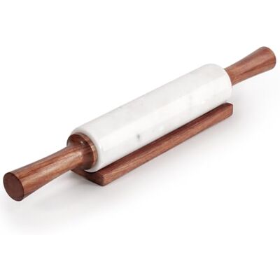 EHC Marble Rolling Pin for Baking with Acacia Wood Stand, Non-Stick Surface for Pizza Dough, Naan Bread and Pastry, Durable Kitchen Accessory, Perfect for Bakers & Chefs Tool White EHC Marble Rolling Pin for Baking with Acacia Wood Stand, Non-Stick Surface for Pizza Dough, Naan Bread and Pastry, Durable Kitchen Accessory, Perfect for Bakers & Chefs Tool White