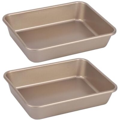 Nuiorfty Rectangle Cake Tins for Baking, 2PCS 8.5x6.5 Inch Carbon Steel Oven Tray, Heat-Resistant Non Stick Baking Trays, Washable Dish for Kitchen Pie Cookie Pizza Bread Nuiorfty Rectangle Cake Tins for Baking, 2PCS 8.5x6.5 Inch Carbon Steel Oven Tray, Heat-Resistant Non Stick Baking Trays, Washable Dish for Kitchen Pie Cookie Pizza Bread