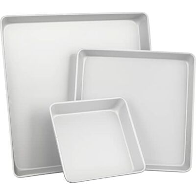 Wilton Square Cake Baking Tins Set, Performance Tins, 3 Pieces, 8, 12 and 16in Cake Tins Wilton Square Cake Baking Tins Set, Performance Tins, 3 Pieces, 8, 12 and 16in Cake Tins