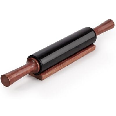 EHC Marble Rolling Pin for Baking with Acacia Wood Stand, Non-Stick Surface for Pizza Dough, Naan Bread and Pastry, Durable Kitchen Accessory, Perfect for Bakers & Chefs Tool Black EHC Marble Rolling Pin for Baking with Acacia Wood Stand, Non-Stick Surface for Pizza Dough, Naan Bread and Pastry, Durable Kitchen Accessory, Perfect for Bakers & Chefs Tool Black
