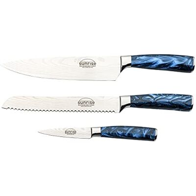 Rio Sunrise Collection 3-Piece Kitchen Knife Set, Premium Stainless Steel with Resin Handles – Chef’s Knife, Paring Knife & Bread Knife Rio Sunrise Collection 3-Piece Kitchen Knife Set, Premium Stainless Steel with Resin Handles – Chef’s Knife, Paring Knife & Bread Knife