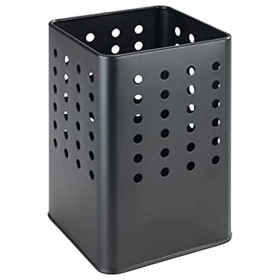 WENKO Silio utensil holder, practical kitchen utensil holder made of powder-coated metal in modern, angular shape with hole pattern, (W x H x D): 11.5 x 16.5 x 11.5 cm, matt black WENKO Silio utensil holder, practical kitchen utensil holder made of powder-coated metal in modern, angular shape with hole pattern, (W x H x D): 11.5 x 16.5 x 11.5 cm, matt black