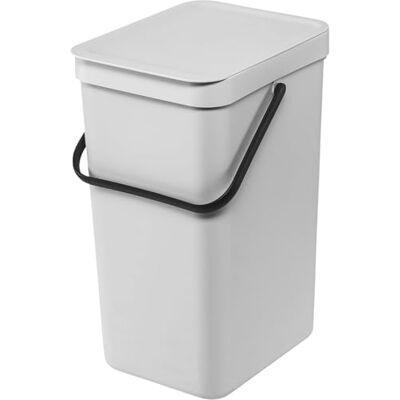 Brabantia Sort & Go Waste Bin 16L (Light Grey), Space-Efficient Plastic Recycle Container with Handle, Removable and Stay-Open Lid, Easy to Clean Kitchen Bin without Nooks and Rims Brabantia Sort & Go Waste Bin 16L (Light Grey), Space-Efficient Plastic Recycle Container with Handle, Removable and Stay-Open Lid, Easy to Clean Kitchen Bin without Nooks and Rims