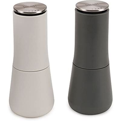 Joseph Joseph Milltop Non-Spill Salt and Pepper Mill Set Refillable with Ceramic Grinding, White/Grey, 24 Joseph Joseph Milltop Non-Spill Salt and Pepper Mill Set Refillable with Ceramic Grinding, White/Grey, 24