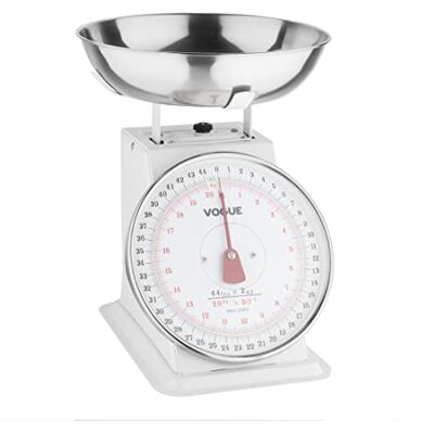 Vogue Traditional Kitchen Scales with Bowl, White, Capacity: 20 kg/44 lbs, Large Removable Pan, Mechanical Kitchen Weighing Scales, Heavy Duty Kitchen Scales, F176 Vogue Traditional Kitchen Scales with Bowl, White, Capacity: 20 kg/44 lbs, Large Removable Pan, Mechanical Kitchen Weighing Scales, Heavy Duty Kitchen Scales, F176