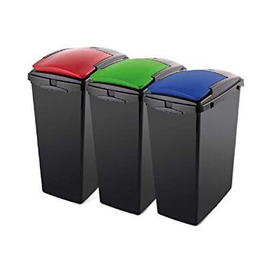 Addis 3 x 40L Recycling Bins RGB Triple Colour Coded Lid Kitchen Bin Set nterlocking 40L recycling bins with colour coded lids for easy waste separation in kitchens, utility rooms and workplaces. Addis 3 x 40L Recycling Bins RGB Triple Colour Coded Lid Kitchen Bin Set nterlocking 40L recycling bins with colour coded lids for easy waste separation in kitchens, utility rooms and workplaces.