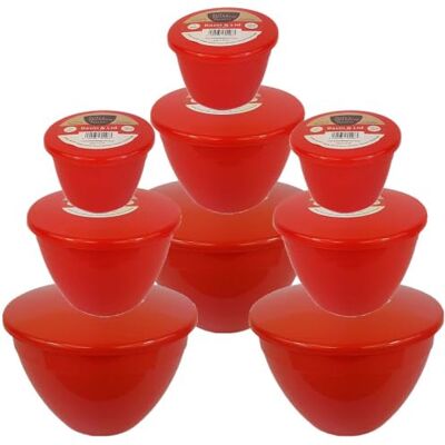 Just Pudding Basins Red Christmas Steaming Bowls with Lids, 9 Pack Set Red plastic pudding moulds in three assorted sizes, freezer and dishwasher safe, complete with clip-on lids, 9 pack Just Pudding Basins Red Christmas Steaming Bowls with Lids, 9 Pack Set Red plastic pudding moulds in three assorted sizes, freezer and dishwasher safe, complete with clip-on lids, 9 pack