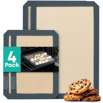 LIVIVO Silicone Baking Mat 4 Piece Silicone Baking Sheets for Oven Non Stick Reusable Silicone Mats for Baking Cookies, Pizza, Pastries Easy to Use and Clean Pastry Mat Baking Essentials LIVIVO Silicone Baking Mat 4 Piece Silicone Baking Sheets for Oven Non Stick Reusable Silicone Mats for Baking Cookies, Pizza, Pastries Easy to Use and Clean Pastry Mat Baking Essentials