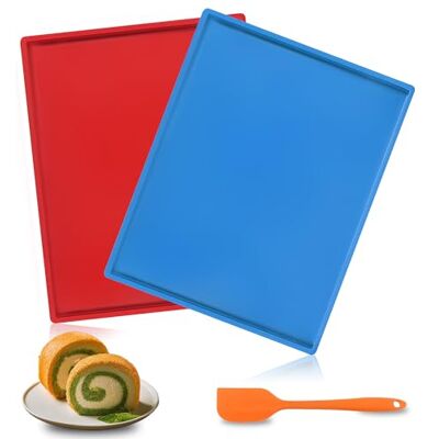 Cisyia 2 PCS Swiss Roll Cake Mat, Silicone Baking Trays for Oven Non Stick Baking Pad Heat Resistant Swiss Roll Tin Sheets Dehydrator Mats with Scraper (Red+Blue) Cisyia 2 PCS Swiss Roll Cake Mat, Silicone Baking Trays for Oven Non Stick Baking Pad Heat Resistant Swiss Roll Tin Sheets Dehydrator Mats with Scraper (Red+Blue)