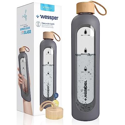 Wessper WES260 - Water Bottle with Silicone Grip - Reusable 1L Wessper WES260 - Water Bottle with Silicone Grip - Reusable 1L