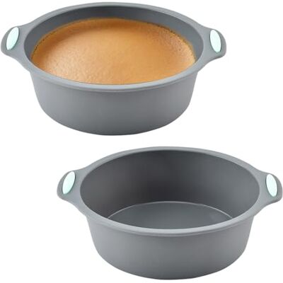 MXGHIR 2 PCS Silicone Cake Tins, 6 inch Round Cake Moulds for Baking Non-Stick Silicone Baking Trays BPA Free for Cheesecake, Layer Cake (Grey, 19.5x17.5x5.5cm) MXGHIR 2 PCS Silicone Cake Tins, 6 inch Round Cake Moulds for Baking Non-Stick Silicone Baking Trays BPA Free for Cheesecake, Layer Cake (Grey, 19.5x17.5x5.5cm)