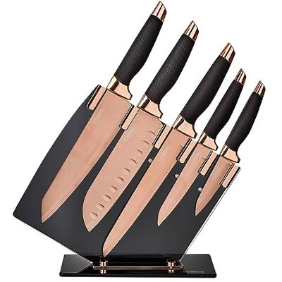 Tower - T81532RD Damascus Knife Set - Rose Gold & Black - Knife Set Tower - T81532RD Damascus Knife Set - Rose Gold & Black - Knife Set