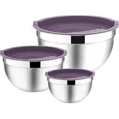 Nobel Mixing Bowl Set of 3, Stainless Steel Nesting Bowls Heavy Duty & Dishwasher Safe, Space-Saving Storage Metal Bowl, Air Tight Black lids (14,16 & 18 cm Diameter) Nobel Mixing Bowl Set of 3, Stainless Steel Nesting Bowls Heavy Duty & Dishwasher Safe, Space-Saving Storage Metal Bowl, Air Tight Black lids (14,16 & 18 cm Diameter)