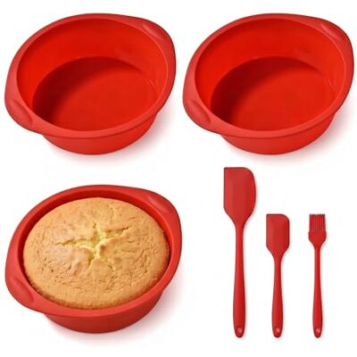 YDAKGUEY 6 Inch Silicone Cake Moulds for Baking, 3Pcs Round Silicone Cake Moulds Nonstick Sponge Cake Tins with Brushes & 2 Spatulas, Silicone Baking Tray for Cheesecake Brownie Cake Pizza Chocolate Pie YDAKGUEY 6 Inch Silicone Cake Moulds for Baking, 3Pcs Round Silicone Cake Moulds Nonstick Sponge Cake Tins with Brushes & 2 Spatulas, Silicone Baking Tray for Cheesecake Brownie Cake Pizza Chocolate Pie
