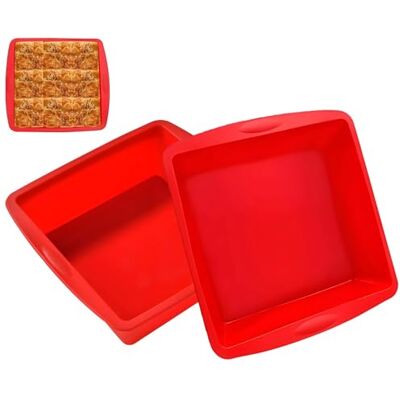 JIESHEPR 2 Pack Square Cake Tin Silicone, Brownie Tin Non Stick, Red Silicone Baking Trays for Baking Bread, Lasagna, Cheesecake, Easy Release Silicone Cake Mould, Heat Resistant Brownie Tray 19.5x18×5.5cm JIESHEPR 2 Pack Square Cake Tin Silicone, Brownie Tin Non Stick, Red Silicone Baking Trays for Baking Bread, Lasagna, Cheesecake, Easy Release Silicone Cake Mould, Heat Resistant Brownie Tray 19.5x18×5.5cm