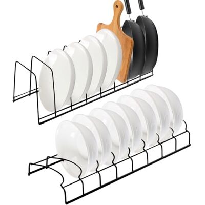 Houbobo Plate Rack for Cupboard, 2 Pack Bowl and Plate Organiser for Kitchen, Space-Saving Stainless Steel Dish Rack Holder for Pots & Pans, Baking Trays, Cutting Boards, 8 Compartments (Black) Houbobo Plate Rack for Cupboard, 2 Pack Bowl and Plate Organiser for Kitchen, Space-Saving Stainless Steel Dish Rack Holder for Pots & Pans, Baking Trays, Cutting Boards, 8 Compartments (Black)