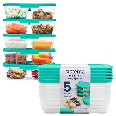 Sistema NEST IT Meal Prep Containers 1.9 L Airtight Food Storage Containers with Compartments & Lids School Lunch Boxes Green 5 Count Sistema NEST IT Meal Prep Containers 1.9 L Airtight Food Storage Containers with Compartments & Lids School Lunch Boxes Green 5 Count