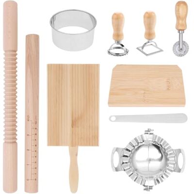 YUEKUNTJ 10Pcs Pasta Making Tools Kit, Kitchen Tools Pasta Making Accessories, Gnocchi Board Rolling Pin Set, Pastas Maker Ravioli Mold Set, with Dough Scraper Dumpling Maker for Home Kitchen YUEKUNTJ 10Pcs Pasta Making Tools Kit, Kitchen Tools Pasta Making Accessories, Gnocchi Board Rolling Pin Set, Pastas Maker Ravioli Mold Set, with Dough Scraper Dumpling Maker for Home Kitchen