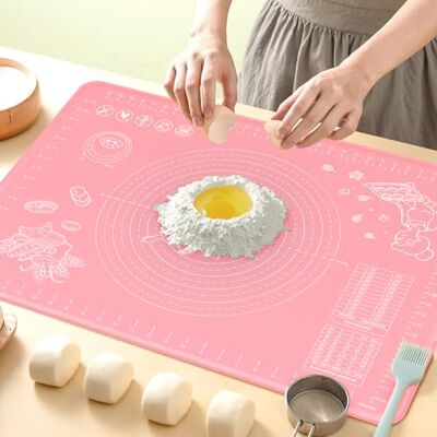 ULTRAKENO Silicone Pastry Mat 70x50 cm Extra Thick Non Stick Baking Mat with Measurements and Edge Heightening, Food Grade Silicone Rolling Dough Board for Pastry, Bread, Cookies, Pizza, Fondant, Pasta -Pink ULTRAKENO Silicone Pastry Mat 70x50 cm Extra Thick Non Stick Baking Mat with Measurements and Edge Heightening, Food Grade Silicone Rolling Dough Board for Pastry, Bread, Cookies, Pizza, Fondant, Pasta -Pink