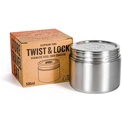 Elephant Box Twist & Lock 500ml Leakproof Food Container Stainless Steel Screw Top Canister Plastic-Free & Eco-Friendly Elephant Box Twist & Lock 500ml Leakproof Food Container Stainless Steel Screw Top Canister Plastic-Free & Eco-Friendly