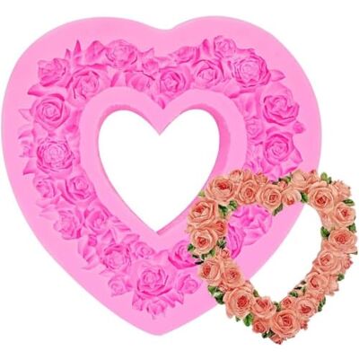 KUNYOS Flower Silicone Moulds,Heart Shaped Rose Flower Fondant Cake Mould Reusable Baking Molds, for DIY Soap Candy Chocolate Ice Creative Decor KUNYOS Flower Silicone Moulds,Heart Shaped Rose Flower Fondant Cake Mould Reusable Baking Molds, for DIY Soap Candy Chocolate Ice Creative Decor