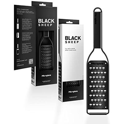 Microplane Kitchen Grater Extra Coarse with a Stainless-Steel Blade Made in USA, for Cheese, Potato, Zucchini, Carrot, Apple & Cabbage from The Black Sheep Series Microplane Kitchen Grater Extra Coarse with a Stainless-Steel Blade Made in USA, for Cheese, Potato, Zucchini, Carrot, Apple & Cabbage from The Black Sheep Series
