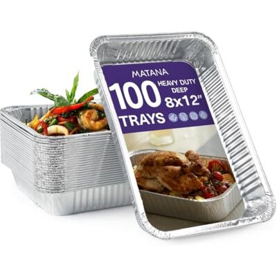 MATANA 100 Heavy-Duty Aluminium Foil Trays 31×21cm (2000ml) Roasting & Baking Pans, Baking Tins for Cooking, Meal Prep, Catering & BBQ Disposable Reusable Food Containers, Oven & Freezer Safe MATANA 100 Heavy-Duty Aluminium Foil Trays 31×21cm (2000ml) Roasting & Baking Pans, Baking Tins for Cooking, Meal Prep, Catering & BBQ Disposable Reusable Food Containers, Oven & Freezer Safe