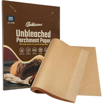 BAKLICIOUS 30.5x40.6cm 220pcs Unbleached Non-Stick Parchment Sheets Perfect for Air Fryer, Oven, Bakeware, Steaming, Cooking Bread, Cupcake, Cookies, and Meat. BAKLICIOUS 30.5x40.6cm 220pcs Unbleached Non-Stick Parchment Sheets Perfect for Air Fryer, Oven, Bakeware, Steaming, Cooking Bread, Cupcake, Cookies, and Meat.