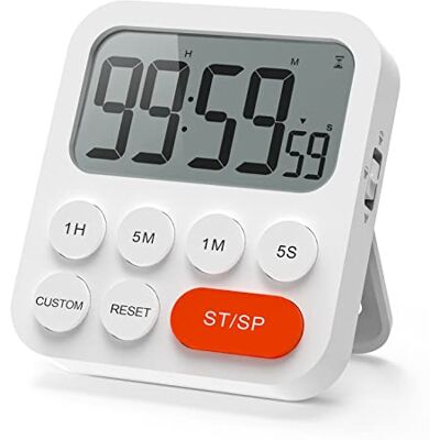 LIORQUE Digital Kitchen Timer, 99 Hour Magnetic Countdown Timer Clock Timer/Clock/Stopwatch 3-in-1, Large LCD Display, 3-level Volume, Magnetic Kitchen Timers for Cooking, Battery Included, White LIORQUE Digital Kitchen Timer, 99 Hour Magnetic Countdown Timer Clock Timer/Clock/Stopwatch 3-in-1, Large LCD Display, 3-level Volume, Magnetic Kitchen Timers for Cooking, Battery Included, White