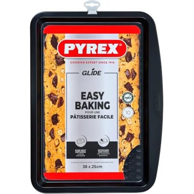 Pyrex Glide Rectangular Metal Baking Tray PFAS-Free Non-Stick Coating Even Cooking Durable Practical XL Handle Dishwasher Safe (38 x 25 cm) Pyrex Glide Rectangular Metal Baking Tray PFAS-Free Non-Stick Coating Even Cooking Durable Practical XL Handle Dishwasher Safe (38 x 25 cm)