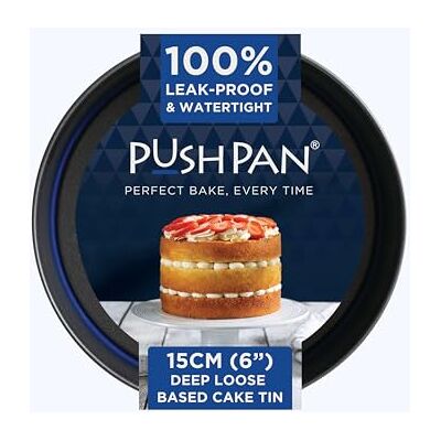 PushPan 6 Inch Deep Cake Tin Patented Silicone Seal Leak-Proof & Watertight Round Baking Tin Non-Stick Low Carbon Steel 15cm Cake Tin Dishwasher, Oven & Freezer Safe PushPan 6 Inch Deep Cake Tin Patented Silicone Seal Leak-Proof & Watertight Round Baking Tin Non-Stick Low Carbon Steel 15cm Cake Tin Dishwasher, Oven & Freezer Safe