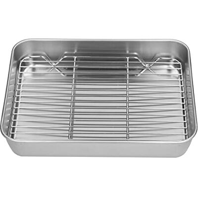 Hapivida Stainless Steel Baking Tray with Rack, Versatile Kitchen Baking Sheets with Removable Rack, 26.5 * 20.5 * 5CM, for Baking, Grilling, Roasting Chicken, Beef, Vegetables Hapivida Stainless Steel Baking Tray with Rack, Versatile Kitchen Baking Sheets with Removable Rack, 26.5 * 20.5 * 5CM, for Baking, Grilling, Roasting Chicken, Beef, Vegetables